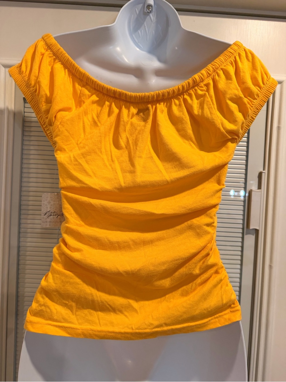 Free People Yellow Off-Shoulder Ruched Tank with Drawstring - Picture 2 of 4